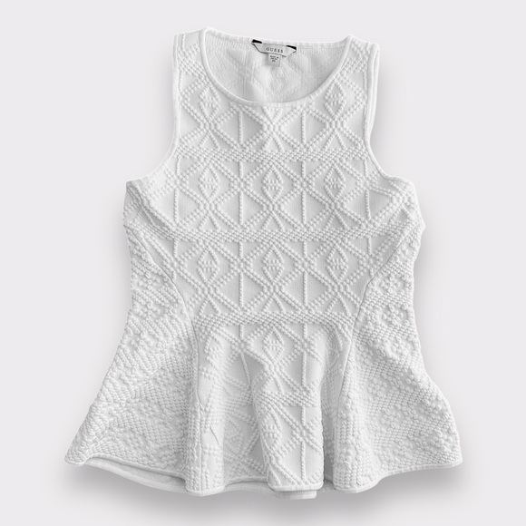 Guess White Textured Sleeveless Peplum Top - Picture 1 of 5